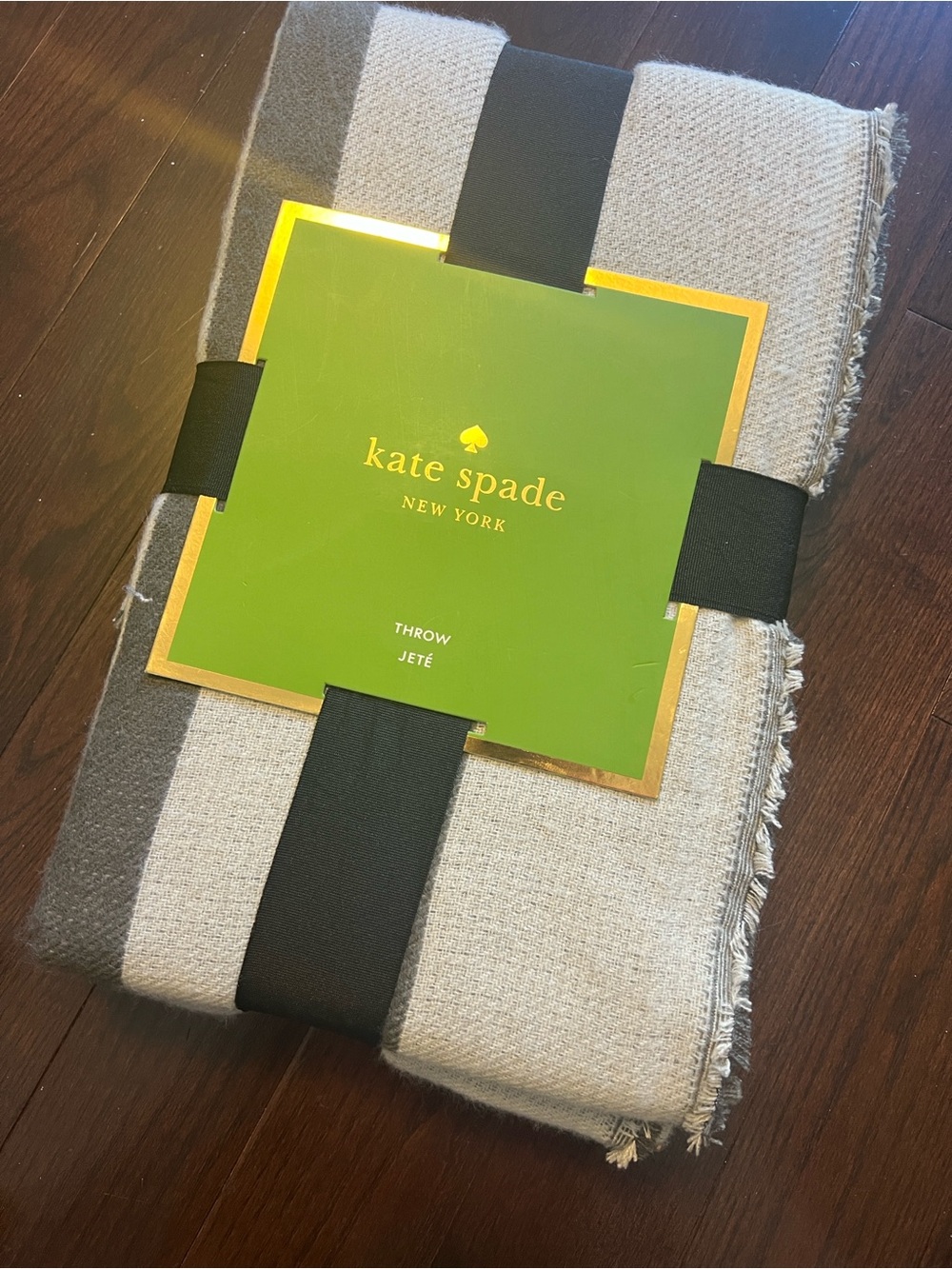 kate spade Gray Striped Fringe Throw